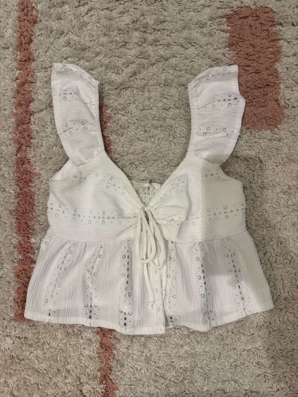 URBAN Romantics White Eyelet Tie-Front Crop Top